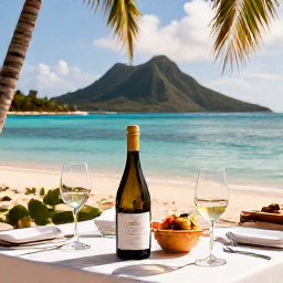 Caribbean Holidays, July Wine Tasting, A relaxed wine tasting beside a turquoise Caribbean bay in the United States Virgin Islands, with elegant glasses, local food and palms in warm July sunshine