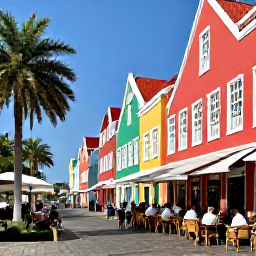 Caribbean Holidays, July Wine Tasting, Colourful historic streets of Willemstad, Cura&ccedil;ao, with visitors exploring caf&eacute;s and independent food shops