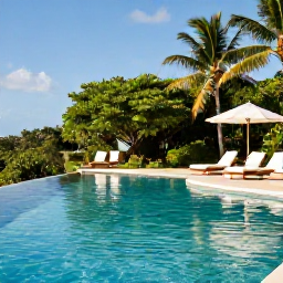 Caribbean Holidays, June Adults Only, Adults relaxing beside a quiet infinity pool at a stylish adults-only resort in Trinidad and Tobago, tropical greenery and warm June sunshine