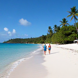 Caribbean Holidays, June Adults Only, Couple walking along a quiet white sand beach in St John, United States Virgin Islands, calm turquoise water and tropical greenery