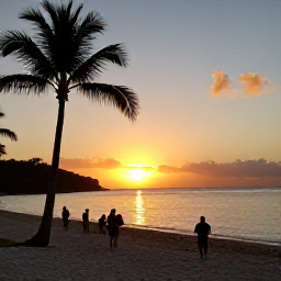 Caribbean Holidays, June Adventure Holidays, A relaxed Caribbean beach at sunset on St John, with palm trees, calm water and visitors enjoying the end of an active day
