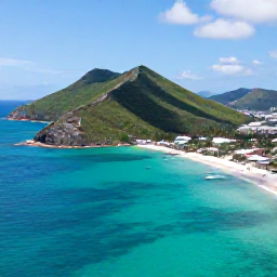 Caribbean Holidays, June Adventures, A bright aerial view of Saint Martin and Sint Maarten in June, showing turquoise sea, green hills, sandy beaches and small boats