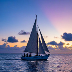 Caribbean Holidays, June Adventures, A small sailing boat cruising past Saint Martin at sunset, with passengers enjoying the sea and a colourful evening sky