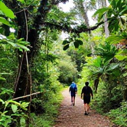 Caribbean Holidays, June Adventures, Hikers walking through dense tropical rainforest on Mount Liamuiga, Saint Kitts