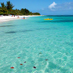 Caribbean Holidays, June Adventures, Kayakers and snorkellers exploring clear turquoise water beside a quiet Saint Martin beach, with colourful fish visible below the surface