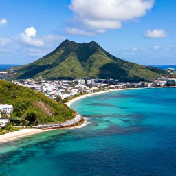Caribbean Holidays, June All-Inclusive, A sunny aerial view of Saint Martin and Sint Maarten, showing turquoise water, green hills and a sweeping Caribbean coastline