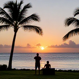 Caribbean Holidays, June All-Inclusive, Couple watching a vivid Caribbean sunset from a beach resort in Saint Vincent and the Grenadines, with palm silhouettes and calm sea