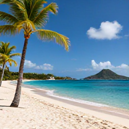 Caribbean Holidays, June All-Inclusive Holidays, A relaxed Caribbean beach at a United States Virgin Islands all-inclusive resort in June, with turquoise water, palm trees and bright morning sunshine