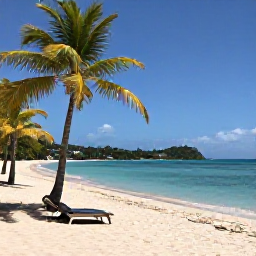 Caribbean Holidays, June All-Inclusive, Quiet white-sand Caribbean beach in Saint Vincent and the Grenadines, with palm trees, calm turquoise water and a couple relaxing in June sunshine