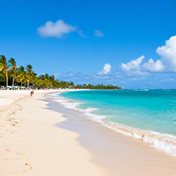Caribbean Holidays, June Beach Holidays, A wide, quiet Caribbean beach on Saint Kitts with turquoise water, golden sand, palm trees and a bright June sky