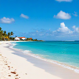 Caribbean Holidays, June Beach Holidays, A wide tropical beach in Saint Martin and Sint Maarten in June, turquoise Caribbean water, soft pale sand, palm trees and a relaxed holiday atmosphere