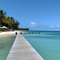 Caribbean Holidays, June Beach Holidays, Pigeon Point beach in Tobago on a sunny June day, calm turquoise water, wooden jetty, palm trees and relaxed visitors