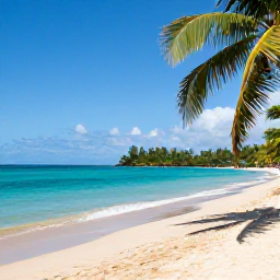 Caribbean Holidays, June Beach Holidays, Quiet tropical beach in Trinidad and Tobago in June, turquoise sea, golden sand and gently swaying palms