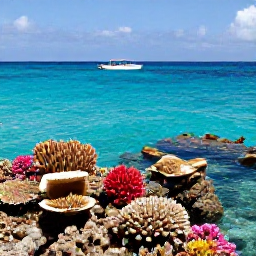 Caribbean Holidays, June Beach Holidays, Snorkellers exploring a colourful coral reef near the Dominican Republic, with tropical fish, clear blue water and a small boat offshore