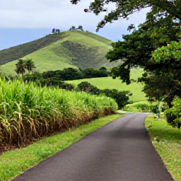 Caribbean Holidays, June Birdwatching, A quiet country lane through Martinique&rsquo;s green hills with sugar cane fields, tropical trees and a birder stopping to observe a small bird