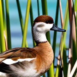 Caribbean Holidays, June Birdwatching, Close-up view of a West Indian whistling duck among reeds beside a turquoise Caribbean wetland