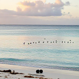 Caribbean Holidays, June Birdwatching, Quiet Caribbean beach on Saint Martin at sunrise with seabirds, binoculars and calm turquoise water