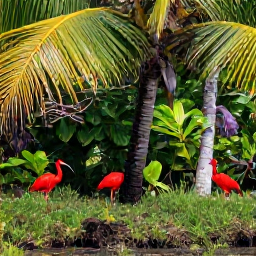 Caribbean Holidays, June Birdwatching, Scarlet ibis and tropical birds around a wetland lagoon in Trinidad, surrounded by palms and mangroves