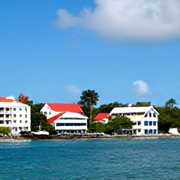 Caribbean Holidays, June Business Class, Kingstown waterfront and colourful Caribbean buildings beneath a sunny June sky, Saint Vincent and the Grenadines, realistic travel photography