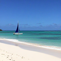 Caribbean Holidays, June Business Class, Turquoise Caribbean sea, white sandy beach and small sailing boat near Bequia in June, Saint Vincent and the Grenadines, realistic travel photography