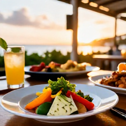 Caribbean Holidays, June City Breaks, Outdoor restaurant terrace in June with colourful local dishes, drinks and evening sunshine