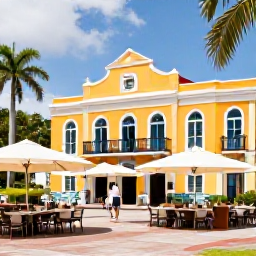 Caribbean Holidays, June City Breaks, Sunny city square in June with outdoor caf&eacute; tables, historic architecture and relaxed travellers