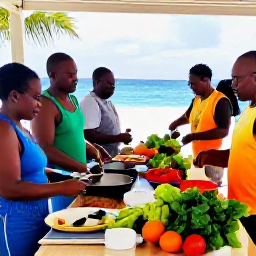 Caribbean Holidays, June Cooking Holidays, A welcoming outdoor Caribbean cooking class in St Thomas, with local ingredients, colourful market produce and the sea in the background