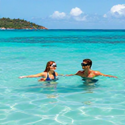 Caribbean Holidays, June Couples Holidays, A couple swimming and snorkelling in clear turquoise water near the British Virgin Islands, colourful reef fish and a sunny tropical coastline