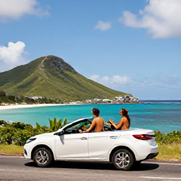 Caribbean Holidays, June Couples Holidays, Couple enjoying a scenic coastal drive in a small car on Saint Barth&eacute;lemy, with green hills, blue sea and sunny June weather
