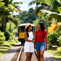 Caribbean Holidays, June Couples Holidays, Couple exploring the historic railway and rainforest scenery of Saint Kitts during a sunny June holiday