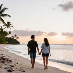 Caribbean Holidays, June Couples Holidays, Couple walking hand in hand along a quiet Caribbean beach at sunset in June