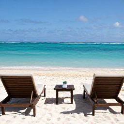 Caribbean Holidays, June Couples Holidays, Elegant beachfront resort with two loungers, a small table and turquoise sea in the background