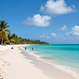 Caribbean Holidays, June Cruises, A calm tropical beach on St John in June, with soft sand, clear turquoise water, palm trees and snorkellers near the shore