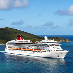 Caribbean Holidays, June Cruises, A modern cruise ship sailing between the green islands of the British Virgin Islands under a bright June sky