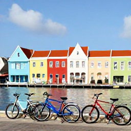 Caribbean Holidays, June Cycling Holidays, Colourful Willemstad waterfront with bicycles parked near the historic pastel buildings