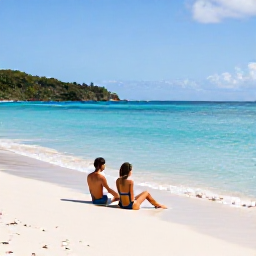 Caribbean Holidays, June Escapes, A couple relaxing on a quiet adults-only beach in Saint Vincent and the Grenadines in June, turquoise sea, soft sand and gentle tropical sunshine