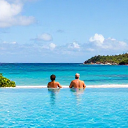 Caribbean Holidays, June Escapes, Adults-only beachfront resort in the British Virgin Islands, with a couple relaxing beside an infinity pool overlooking the Caribbean Sea