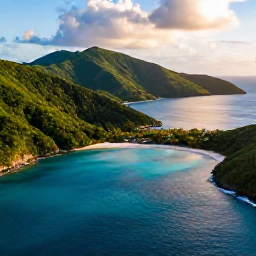 Caribbean Holidays, June Escapes, Aerial view of the British Virgin Islands with turquoise water, green hills and a secluded sandy beach in warm June sunshine