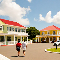 Caribbean Holidays, June Escapes, Couple walking through historic Basseterre on Saint Kitts, viewing colourful Caribbean buildings and a peaceful town square in warm June sunshine