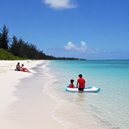 Caribbean Holidays, June Family Holidays, Children paddling in clear shallow water while parents relax beside a calm Caribbean beach in Turks and Caicos