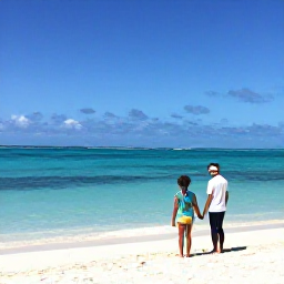 Caribbean Holidays, June Family Holidays, Family enjoying a sunny beach day on Grace Bay Beach in the Turks and Caicos Islands, with calm turquoise water and soft white sand