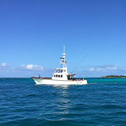 Caribbean Holidays, June Fishing, A sunny offshore fishing boat cruising through the turquoise waters around the British Virgin Islands in June