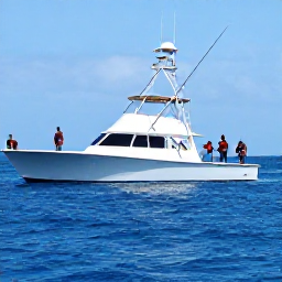 Caribbean Holidays, June Fishing, Anglers fighting a large marlin from a modern charter boat offshore near Saint Martin, bright blue Caribbean sea