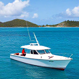 Caribbean Holidays, June Fishing, Anglers fishing from a comfortable charter boat near Tortola, with green islands and clear blue Caribbean water in the background