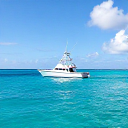 Caribbean Holidays, June Fishing, Sport fishing boat cruising across clear Caribbean water near Bequia and Mustique on a sunny June morning