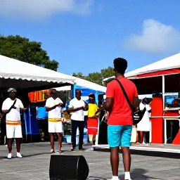 Caribbean Holidays, June Holidays, Colourful June street festival in Kingstown, Saint Vincent, with local musicians, dancers and visitors enjoying Caribbean culture