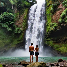 Caribbean Holidays, June Honeymoons, A honeymoon couple exploring Dunn's River Falls in Jamaica, surrounded by lush green tropical forest and cascading water
