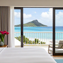 Caribbean Holidays, June Honeymoons, Elegant Caribbean honeymoon hotel room with balcony, sea view and fresh flowers in the United States Virgin Islands