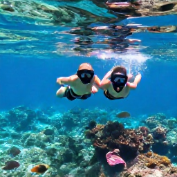 Caribbean Holidays, June Honeymoons, Honeymoon couple snorkelling in clear Caribbean water near Tobago, colourful fish and coral visible beneath the surface