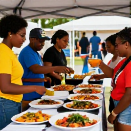 Caribbean Holidays, June in the USVI, Open-air Caribbean food festival in St Croix with local dishes, fresh fruit, grilled seafood and friendly visitors